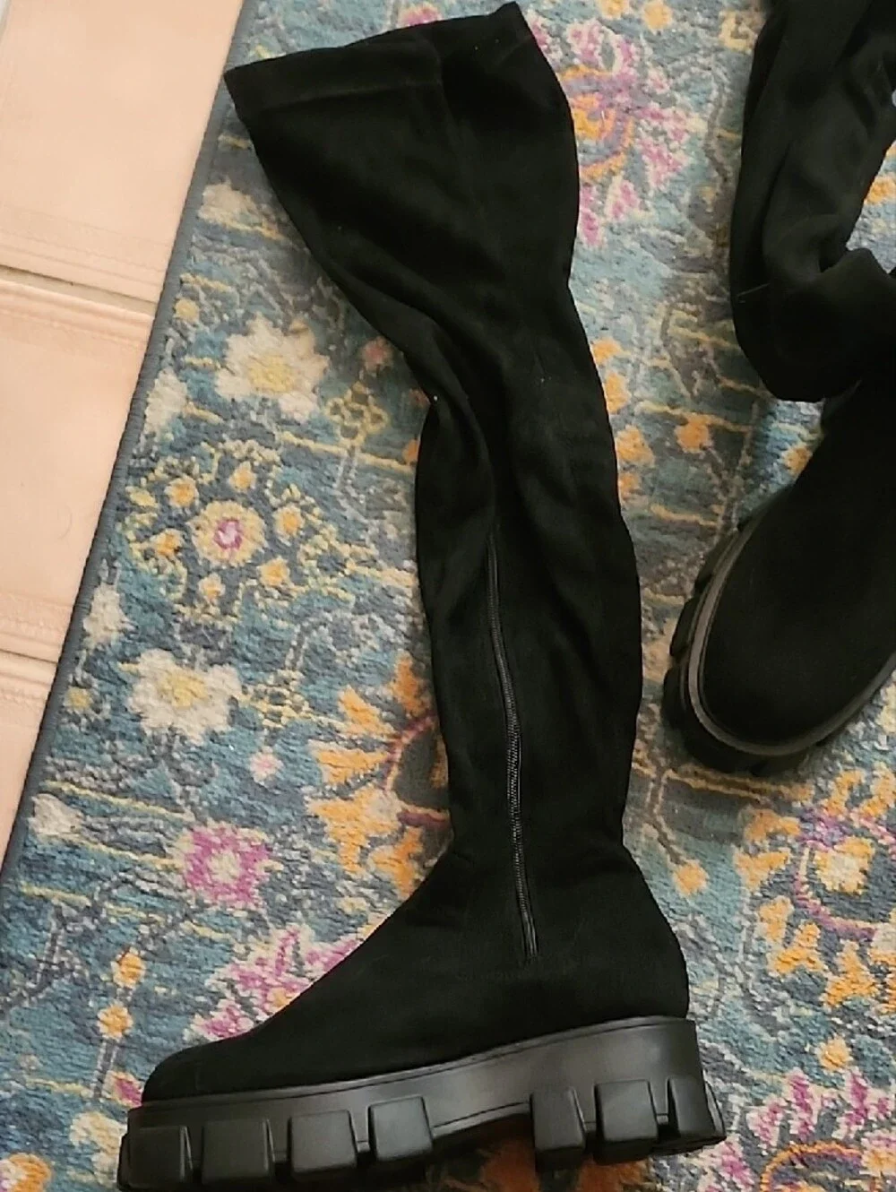 Nasty Gal Black Over-the-Knee Stretch Boots with Chunky Sole